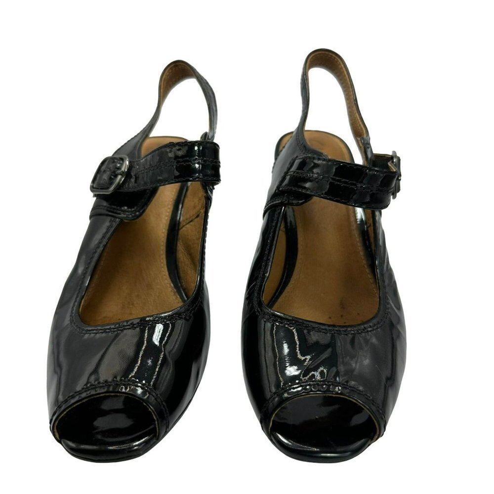Clarks Artisan‎ Black Patent Leather Peep Toe Heels 9.5